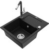 MEXEN/S - Enzo granitový dřez 1-miska s odkapávačem včetně baterie Flora, černá 6506-77-670401-07