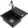 MEXEN/S - Enzo granitový dřez 1-miska s odkapávačem včetně baterie Flora, černá 6506-77-670401-57-G