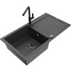 MEXEN/S - Leo granitový dřez 1 s odkapávačem včetně baterie Flora, černá kropenatá 6501-76-670401-70-B