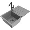 MEXEN/S - Bruno granitový dřez 1 s odkapávačem včetně baterie Flora, šedá 6513-71-670401-70-B