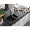 MEXEN/S - Andres granitový dřez s odkapávačem včetně baterie Flora, černá nakrapiany 6515-76-670401-70-B