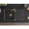 MEXEN/S - Leo granitový dřez 1 s odkapávačem 900x500 mm, černá kropenatá,+ zlatý sifon 6501901010-76-G