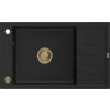 MEXEN/S - Elias granitový dřez 1-miska s odkapávačem 795 x 480 mm, černý, zlatý sifon 6511791005-77-G
