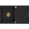 MEXEN/S - Bruno granitový dřez 1-miska s odkapávačem 795 x 495 mm, černý, zlatý sifon 6513791010-77-G