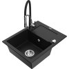 MEXEN/S - Enzo granitový dřez 1 s odkapávačem včetně baterie Aster, černá 6506-77-73450-07