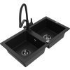 MEXEN/S - Mario granitový dřez 2-bowly včetně baterie Duo, černá 6504-77-671701-70-B