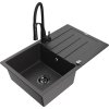 MEXEN/S - Bruno granitový dřez s odkapávačem včetně baterie Aster, černá kropenatá 6513-76-73450-70-B