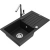 MEXEN/S - Pablo granitový dřez 1 s odkapávačem včetně baterie Flora, černá 6510-77-670401-00