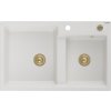 MEXEN/S - Tomas granitový dřez 2-bowl 800x500 mm, bílá, + zlatý sifon 6516802000-20-G