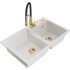 MEXEN/S - Tomas granitový dřez 2-bowl včetně baterie Aster, bílá 6516-20-73450-57-G