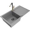 MEXEN/S - Leo granitový dřez 1 s odkapávačem včetně baterie Flora, šedá 6501-71-670401-57-B