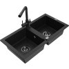 MEXEN/S - Mario granitový dřez 2-bowl včetně baterie Duero, černá 6504-77-671600-70-B