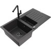 MEXEN/S - Matias granitový dřez 1.5 s odkapávačem včetně baterie Flora, černá kropenatá 6502-76-670401-70-B