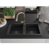MEXEN/S - Mario granitový dřez 2-bowl včetně baterie Elia, černá 6504-77-670101-50-B
