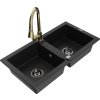 MEXEN/S - Mario granitový dřez 2-bowl včetně baterie Elia, černá 6504-77-670101-50-B