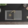 MEXEN/S - Pablo granitový dřez 1-miska s odkapávačem 752 x 436 mm, šedý, zlatý sifon 6510751010-71-G
