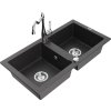 MEXEN/S - Mario granitový dřez 2-bowl včetně baterie Carla, černá kropenatá 6504-76-670700-00