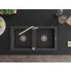 MEXEN/S - Mario granitový dřez 2-bowl včetně baterie Flora, černá kropenatá 6504-76-670401-00