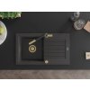 MEXEN/S - Pablo granitový dřez 1 s odkapávačem včetně baterie Flora, černá kropenatá 6510-76-670401-57-G
