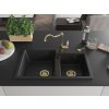 MEXEN/S - Tomas granitový dřez 2-bowl včetně baterie Carla, černá 6516-77-670700-50