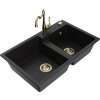 MEXEN/S - Tomas granitový dřez 2-bowl včetně baterie Carla, černá 6516-77-670700-50