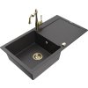 MEXEN/S - Leo granitový dřez 1-miska s odkapávačem včetně baterie Carla, černá kropenatá 6501-76-670700-50