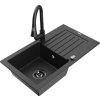 MEXEN/S - Pablo granitový dřez 1 s odkapávačem včetně baterie Elia, černá/stříbrná metalik 6510-73-670101-70-B