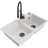 MEXEN/S - Tomas granitový dřez 2-bowl včetně baterie Aster, bílá 6516-20-73450-70-B
