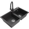 MEXEN/S - Tomas granitový dřez 2-bowl včetně baterie Elia, černá kropenatá 6516-76-670101-76