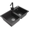 MEXEN/S - Tomas granitový dřez 2-bowl včetně baterie Rita, černá kropenatá 6516-76-670300-70