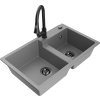 MEXEN/S - Tomas granitový dřez 2-bowl včetně baterie Elia, šedá 6516-71-670101-70-B