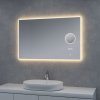 Zrkadlo s LED osvetlením kozmetickým zrkadlom a hodinami, 1000 x 650 mm, nastaviteľná teplota osvetlenie