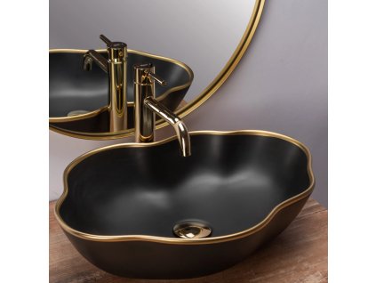 17926 rea pearl 52x38 black gold edge pultove umyvadlo