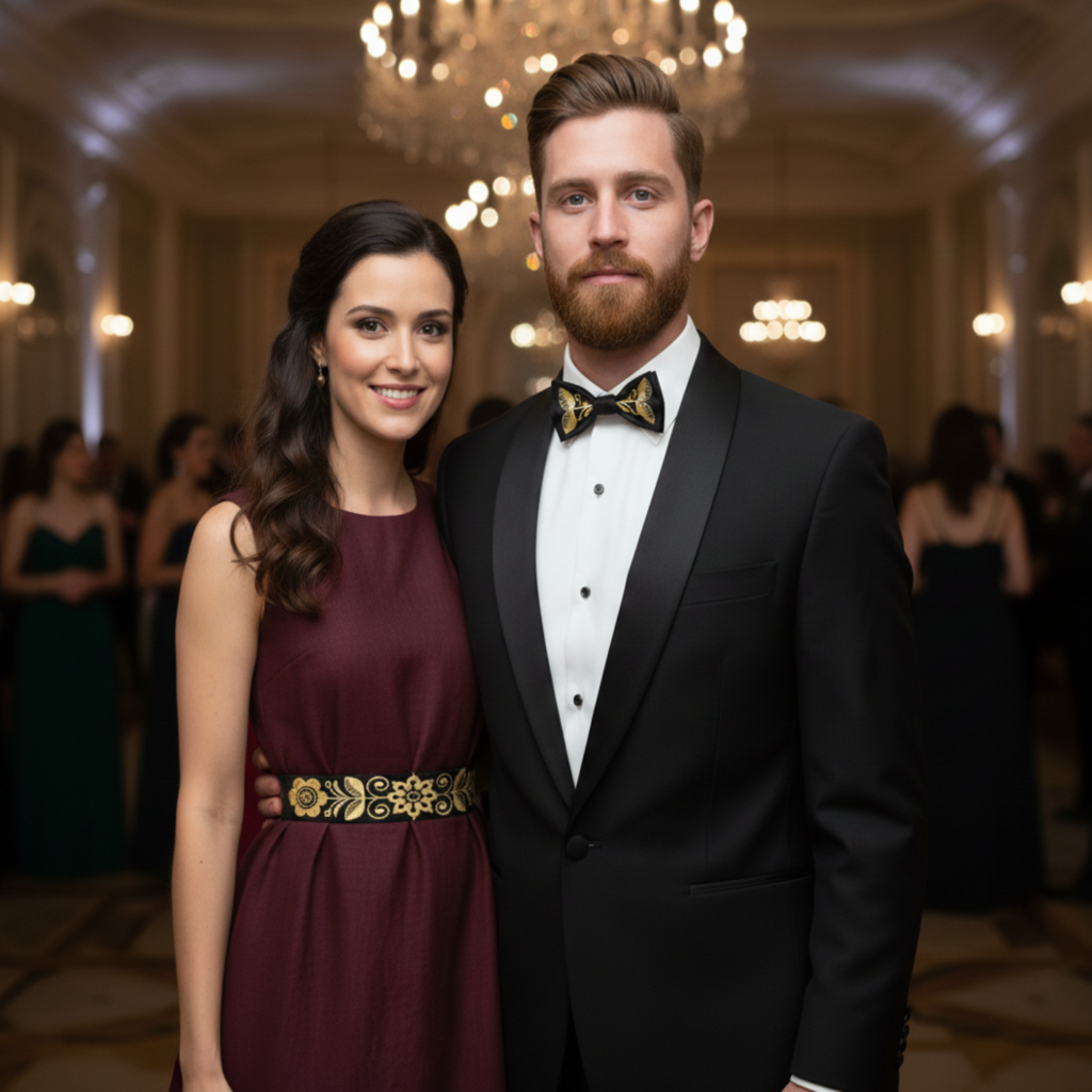 Sety pre zladenie páru na ples či oslavu. Dámsky opasok a pánsky motýlik v sete.