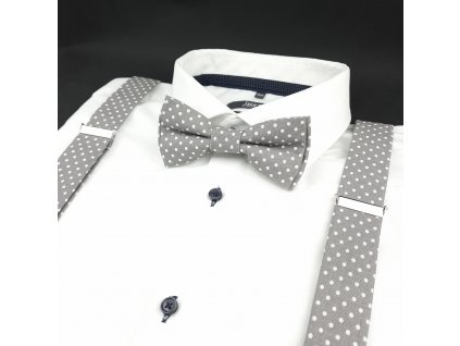 Sivý Bodkovaný Set Motýlik a Traky