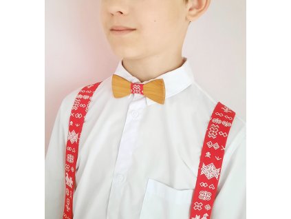 Detský Drevený Motýlik a Traky červený čičmanský