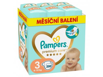 Pampers Premium care 3, 200ks, 6 10kg (měsíční balení)