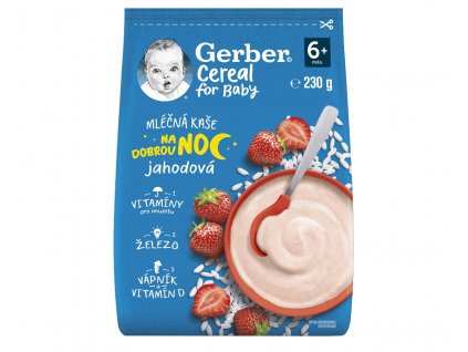 GERBER Cereal mléčná kaše jahodová Dobrou noc 230 g