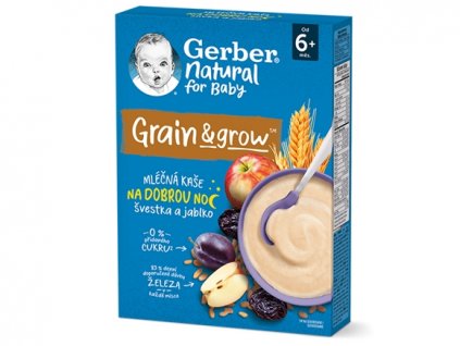 GERBER Natural mléčná kaše pšenično ovesná jablko a švestka 220 g