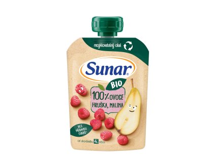 Sunar BIO ovocná kapsička hruška, malina 4m+, 100g