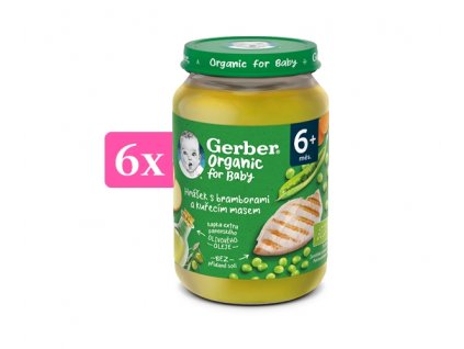 GERBER Organic dětský příkrm hrášek s bramborami a kuřecím masem 6x190 g