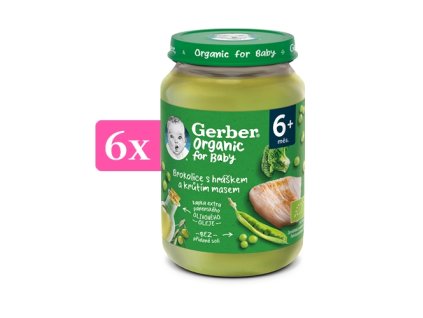 GERBER Organic dětský příkrm brokolice s hráškem a krůtím masem 6x190 g