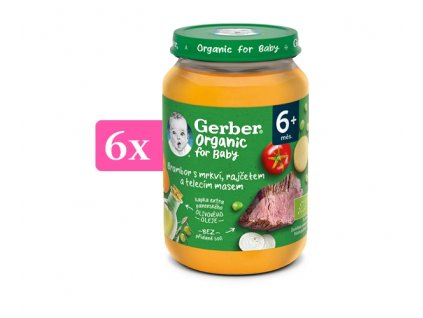 GERBER Organic dětský příkrm zelenina s telecím masem 6x190 g