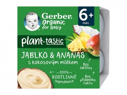 GERBER Organic rostlinný dezert jablko a ananas s kokosovým mlékem 4x90 g