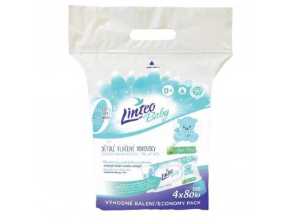 Linteo Baby Dětské vlhčené ubrousky s aloe vera 4x80 ks