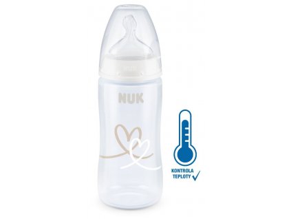 NUK FC+ láhev s kontrolou teploty 300 ml BOX - Flow Control savička - bílá