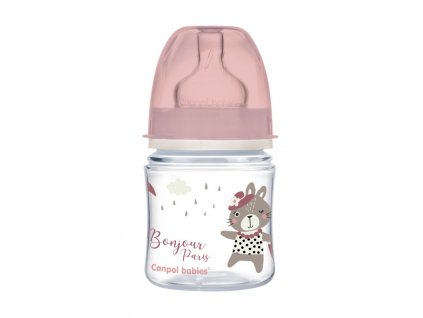 Canpol babies Lahev se širokým hrdlem BONJOUR PARIS 120ml růžová