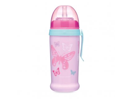 Canpol babies Sportovní láhev se silikonovou nevylévací slámkou AUTA 350 ml růžová