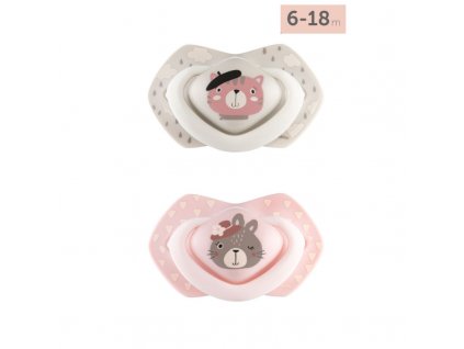 Canpol babies Set symetrických silikonových dudlíků Light touch 6 18m BONJOUR PARIS růžový