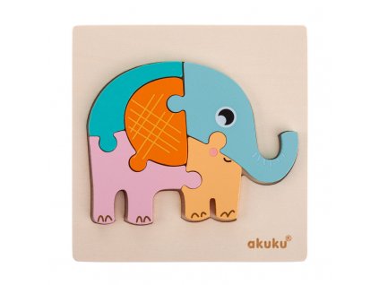 Akuku Dřevěné puzzle slon (1)